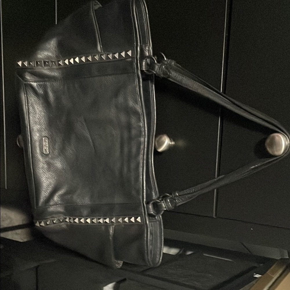 Coach Black Leather Tote with Silver Studs